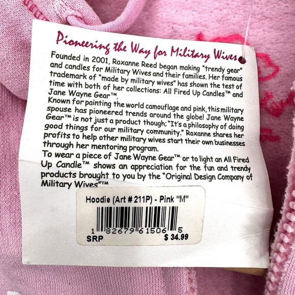 Jane Wayne Gear Navy Military Wives Pink Full Zip Hoodie Sweatshirt Medium NWT - Picture 14 of 14